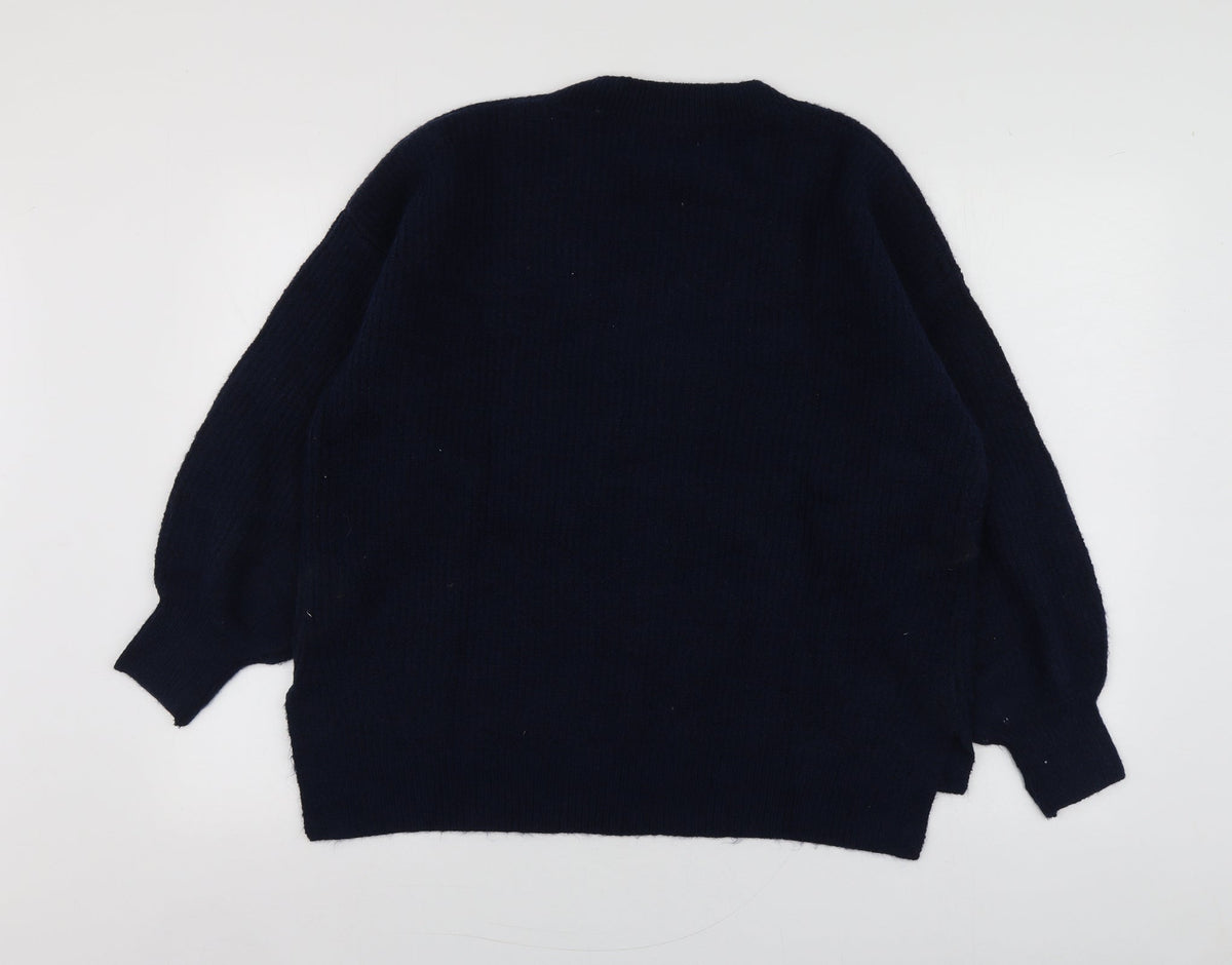 Priamrk Womens Blue V-Neck  Polyester Pullover Jumper Size S