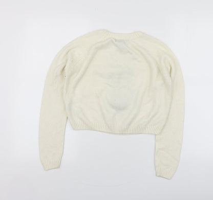 New Look Girls Ivory Round Neck Geometric Acrylic Pullover Jumper Size 10-11 Years   - Santa Jumper