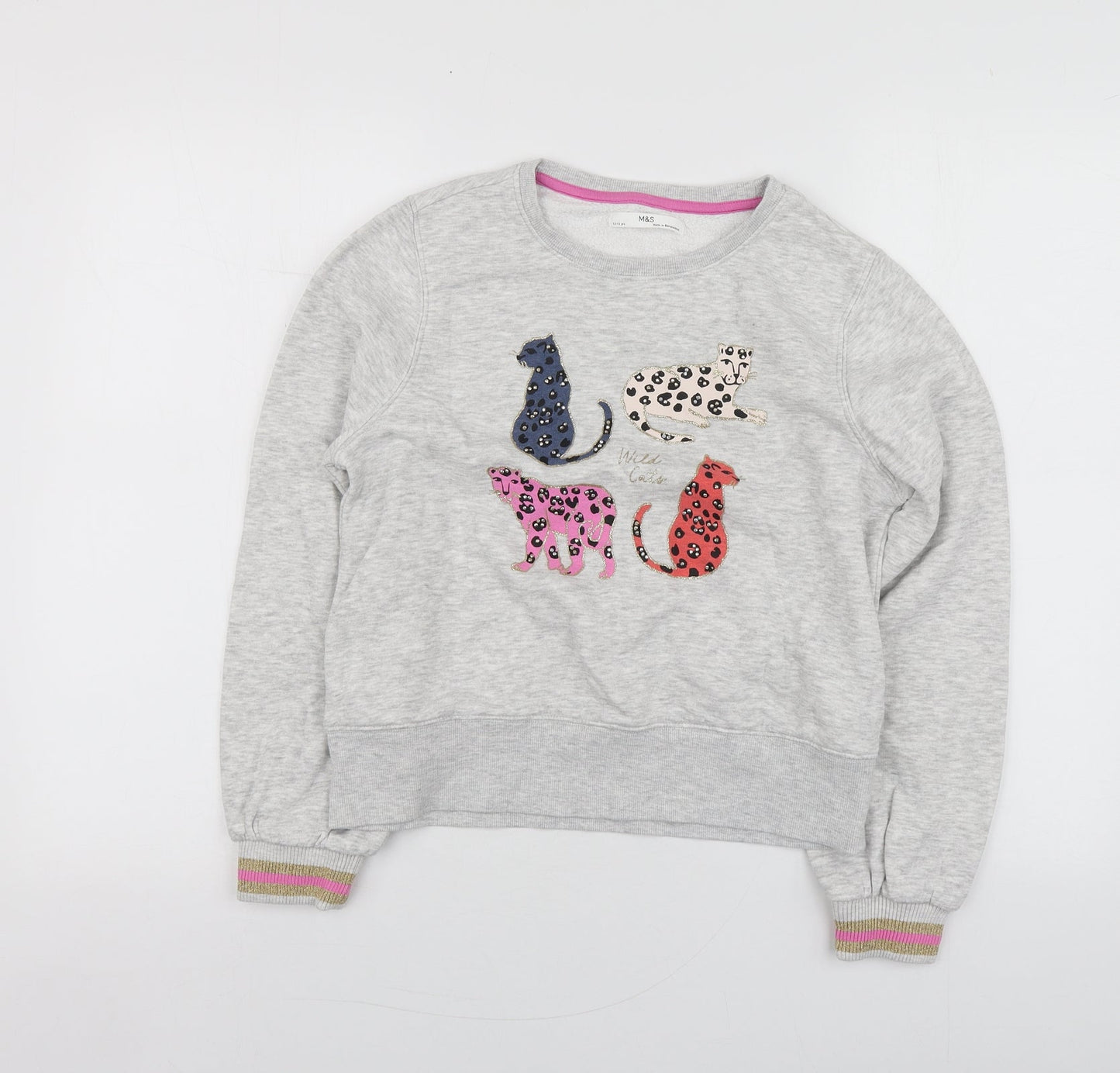 M&S Girls Grey  Cotton Pullover Hoodie Size 12-13 Years
