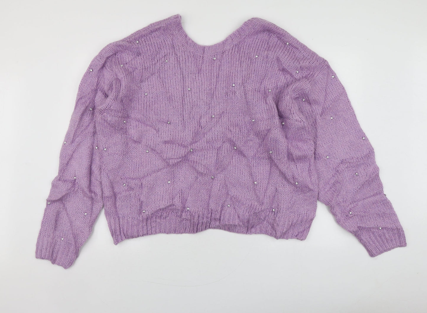George Womens Purple Round Neck  Acrylic Pullover Jumper Size L