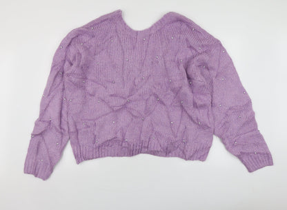 George Womens Purple Round Neck  Acrylic Pullover Jumper Size L