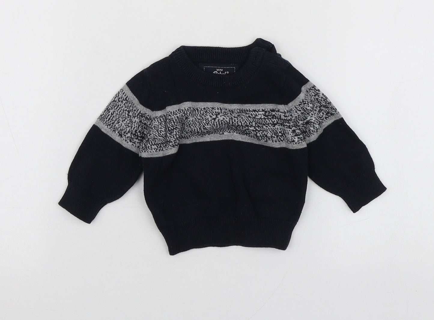 Mini Rebel Boys Blue Geometric Cotton Pullover Jumper Size 0-3 Months