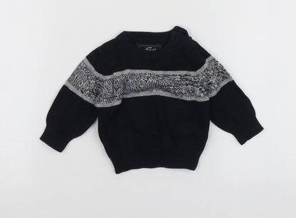 Mini Rebel Boys Blue Geometric Cotton Pullover Jumper Size 0-3 Months