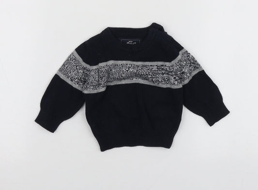 Mini Rebel Boys Blue Geometric Cotton Pullover Jumper Size 0-3 Months