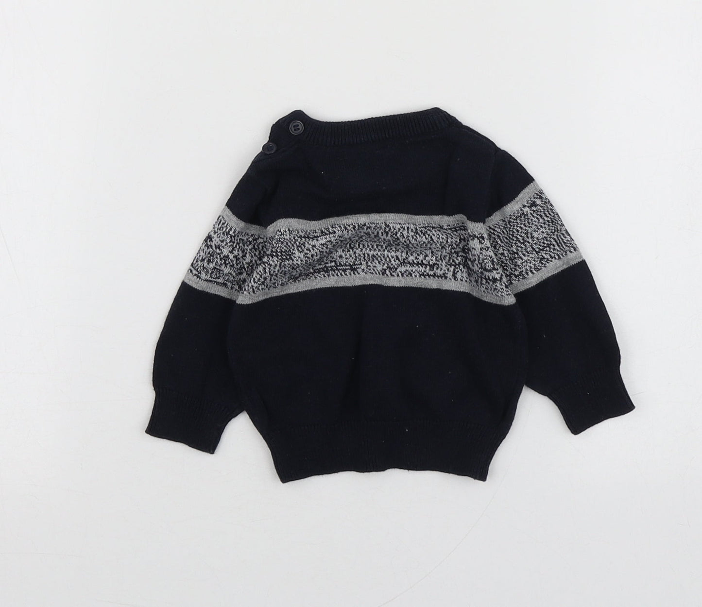 Mini Rebel Boys Blue Geometric Cotton Pullover Jumper Size 0-3 Months