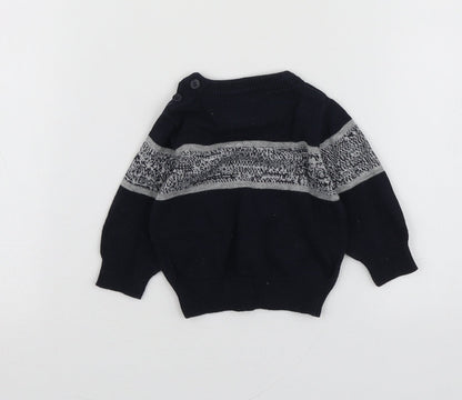 Mini Rebel Boys Blue Geometric Cotton Pullover Jumper Size 0-3 Months