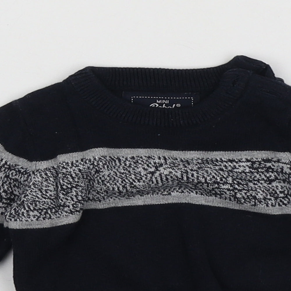 Mini Rebel Boys Blue Geometric Cotton Pullover Jumper Size 0-3 Months
