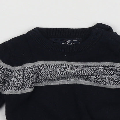 Mini Rebel Boys Blue Geometric Cotton Pullover Jumper Size 0-3 Months
