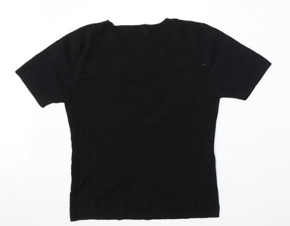 JUST ELEGANCE Womens Black Round Neck Floral Rayon Pullover Jumper Size 14