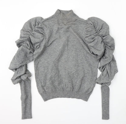 White ICy Womens Grey Mock Neck  Viscose Pullover Jumper Size M