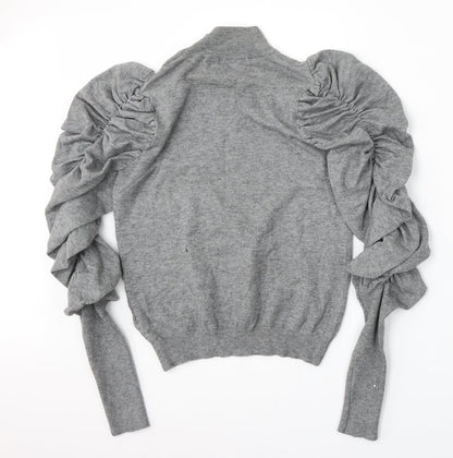 White ICy Womens Grey Mock Neck  Viscose Pullover Jumper Size M