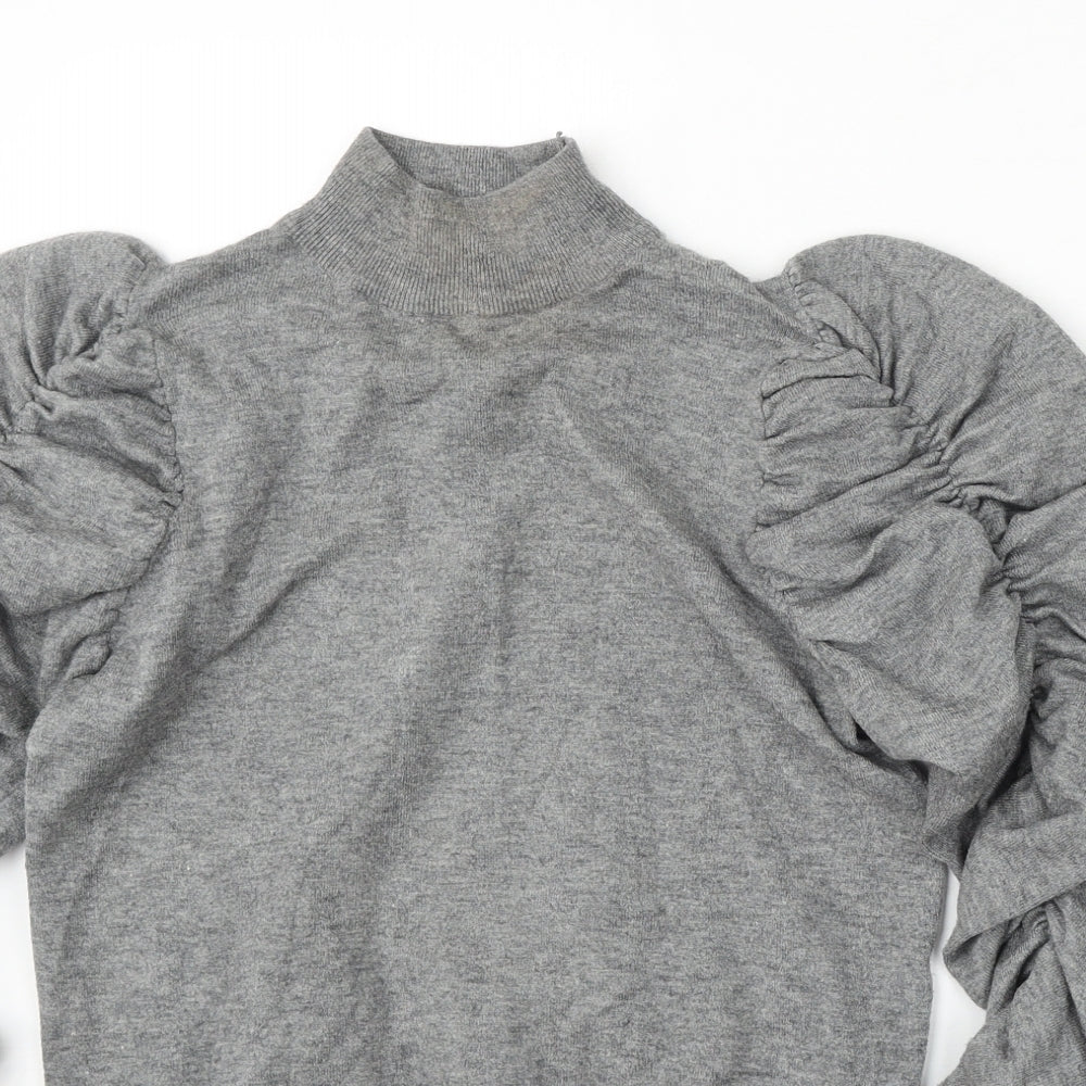 White ICy Womens Grey Mock Neck  Viscose Pullover Jumper Size M