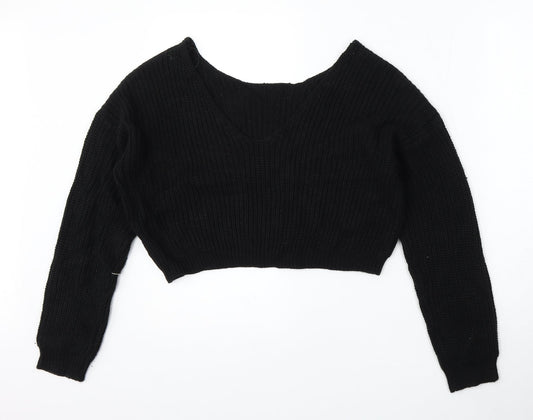 Boohoo Womens Black V-Neck  Acrylic Pullover Jumper Size S