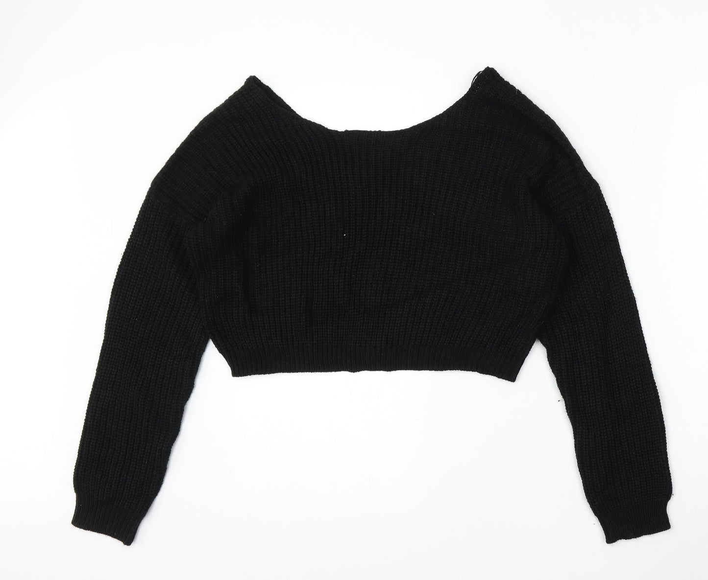 Boohoo Womens Black V-Neck  Acrylic Pullover Jumper Size S