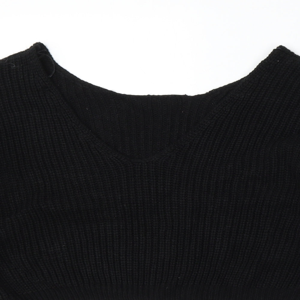 Boohoo Womens Black V-Neck  Acrylic Pullover Jumper Size S