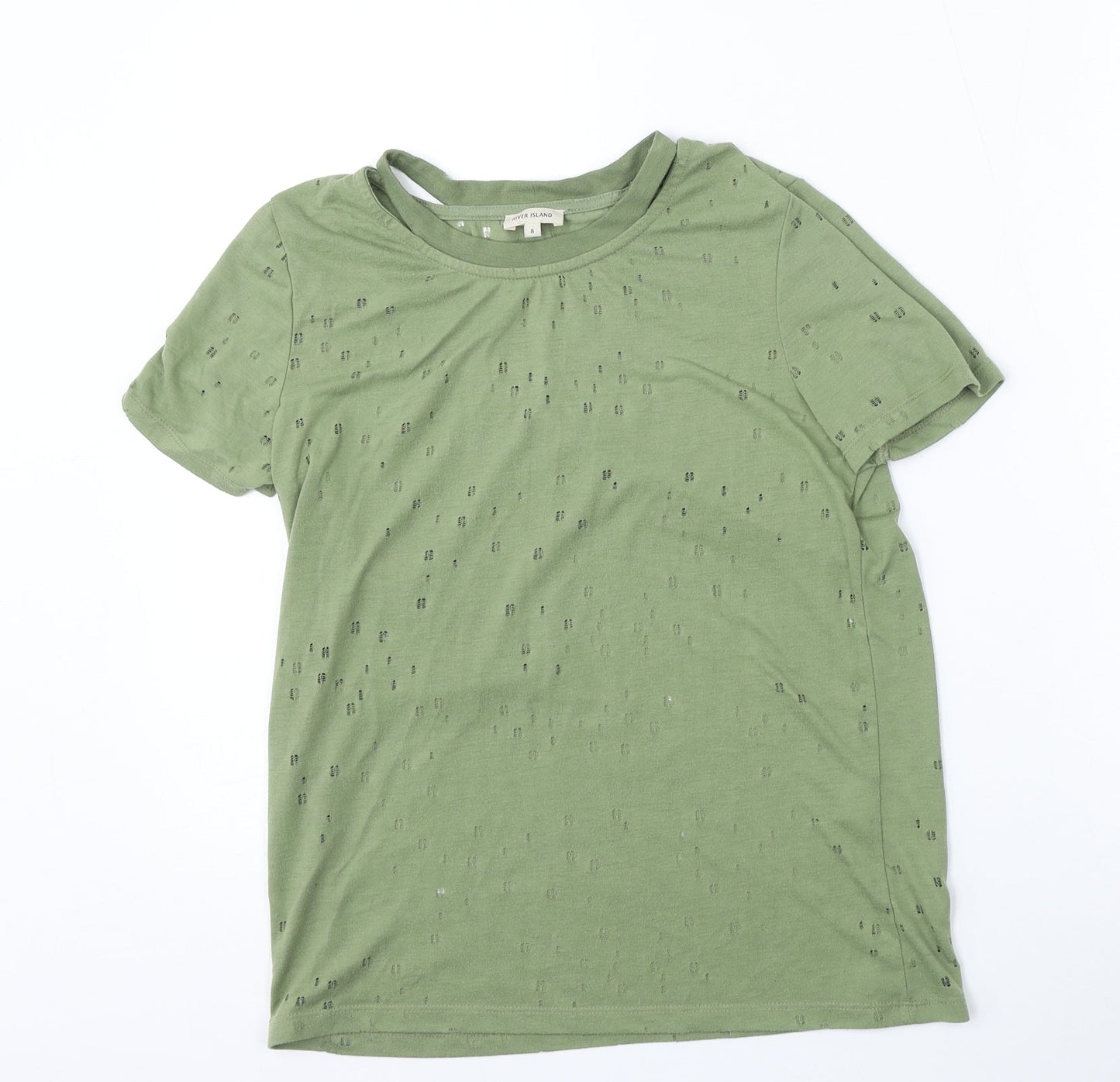 Womens UK Size 8 River Island Green Basic T-Shirt