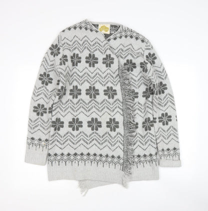 mantery Womens Grey V-Neck Geometric Acrylic Cape Jumper Size XL