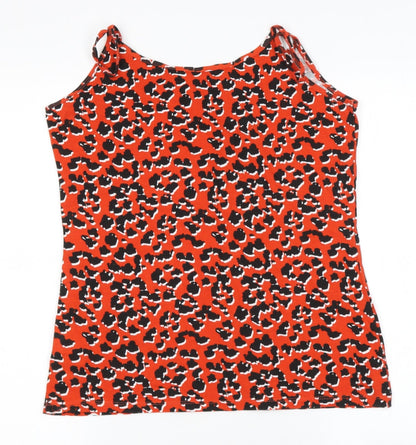 pep &co Womens Red Animal Print Cotton Basic Blouse Size M Round Neck