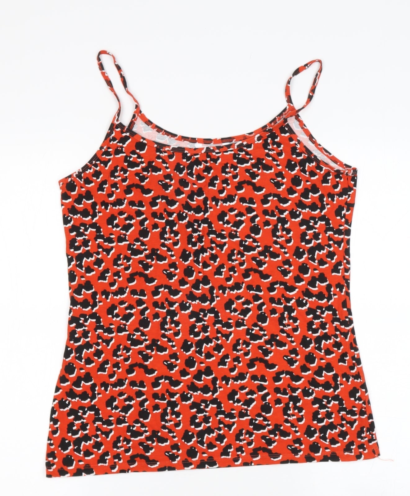 pep &co Womens Red Animal Print Cotton Basic Blouse Size M Round Neck