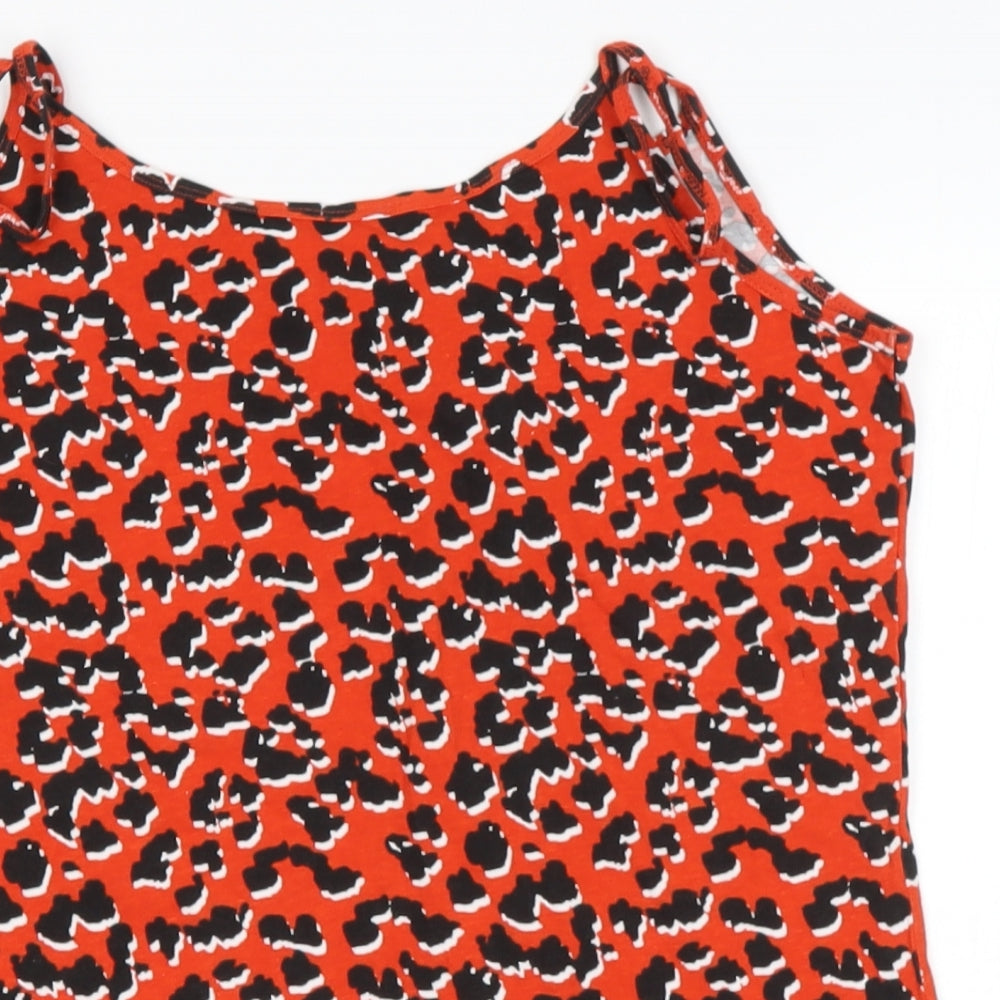 pep &co Womens Red Animal Print Cotton Basic Blouse Size M Round Neck
