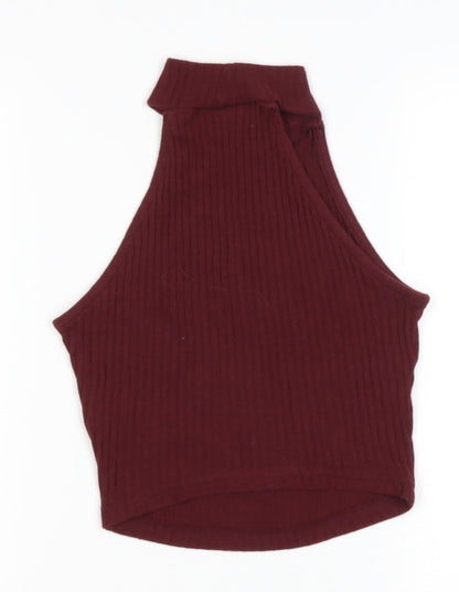 Miss Selfridge Womens Red  Cotton Basic Tank Size 4 High Neck
