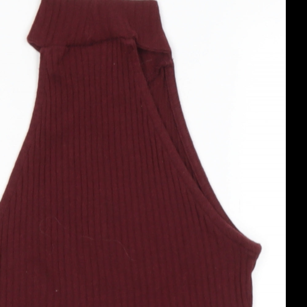Miss Selfridge Womens Red  Cotton Basic Tank Size 4 High Neck