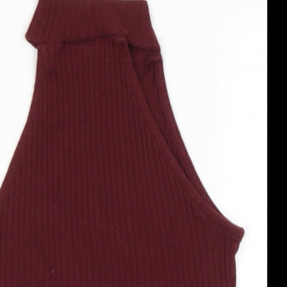 Miss Selfridge Womens Red  Cotton Basic Tank Size 4 High Neck