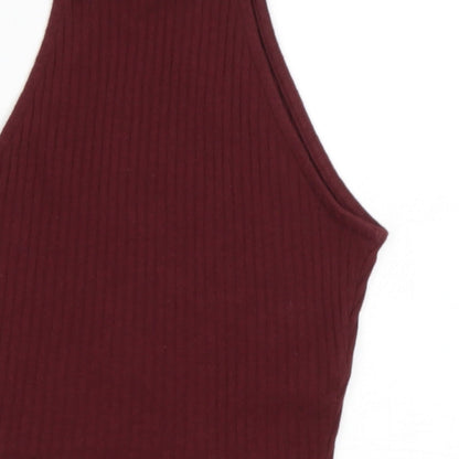 Miss Selfridge Womens Red  Cotton Basic Tank Size 4 High Neck