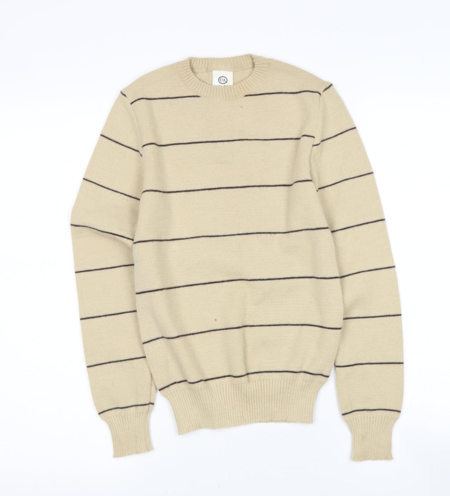 C&A Womens Beige  Striped Polyester Pullover Jumper Size 12