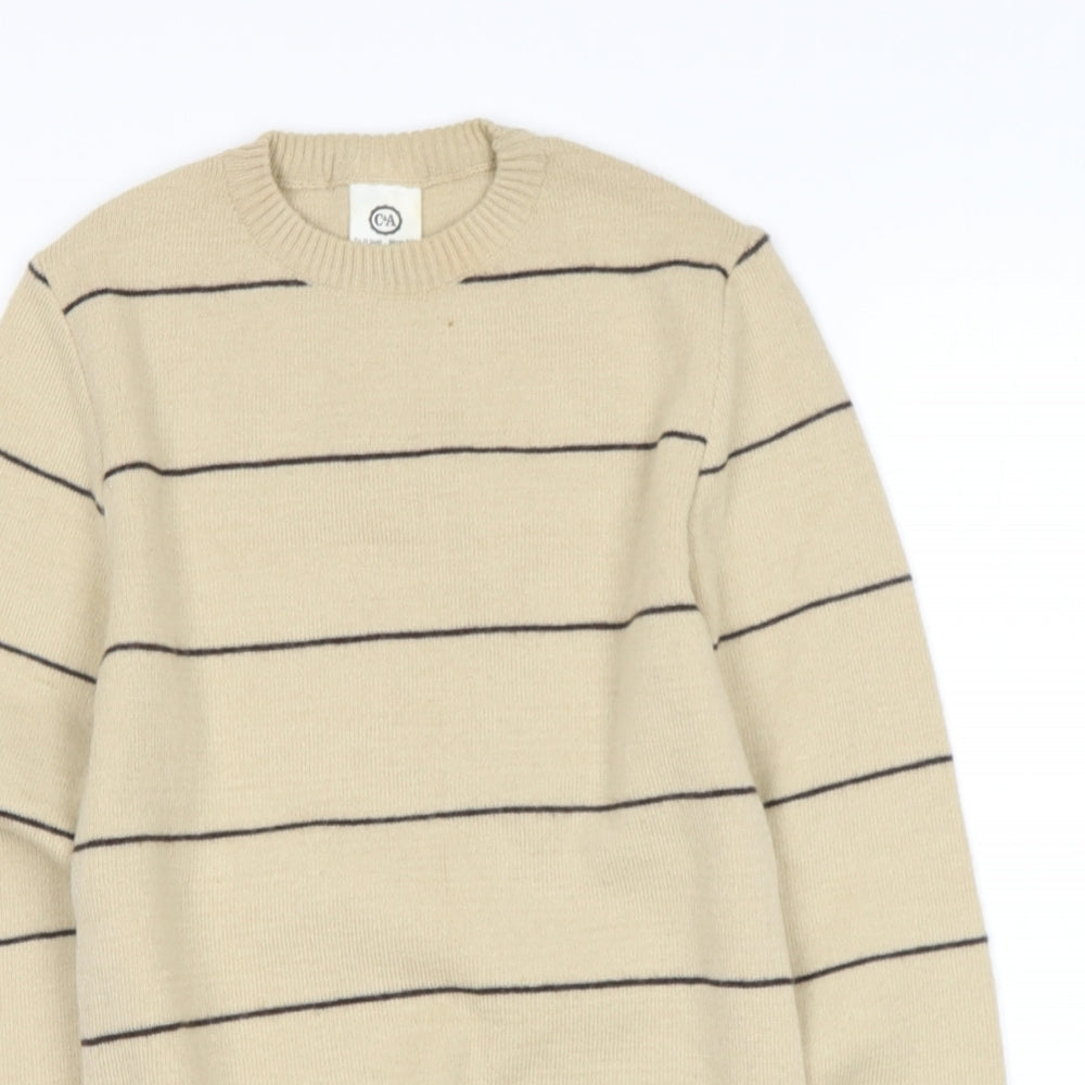 C&A Womens Beige  Striped Polyester Pullover Jumper Size 12