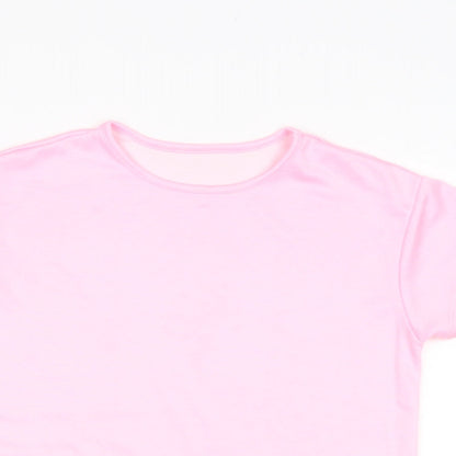 Dunnes Stores Girls Pink  Polyester Basic T-Shirt Size 8-9 Years Round Neck