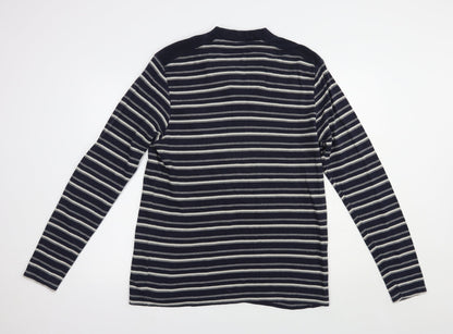 BHS Mens Blue V-Neck Striped Cotton Pullover Jumper Size L