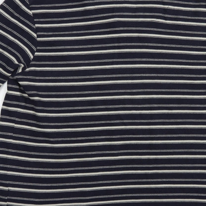 BHS Mens Blue V-Neck Striped Cotton Pullover Jumper Size L