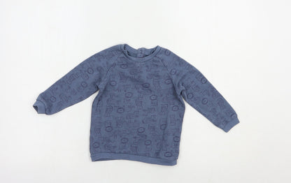 Matalan Baby Blue Geometric Cotton Pullover Jumper Size 12-18 Months  Snap - Wild Cats Print