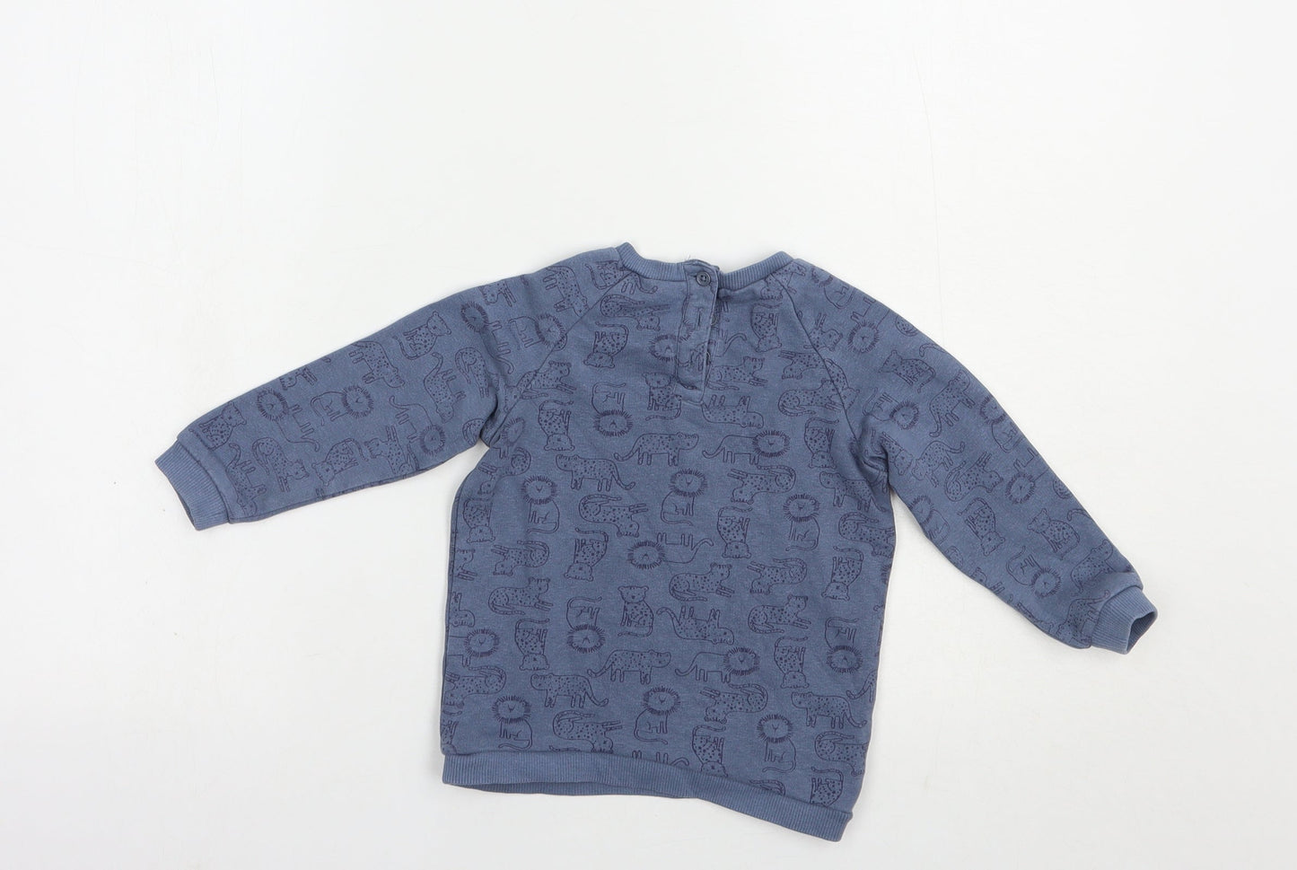 Matalan Baby Blue Geometric Cotton Pullover Jumper Size 12-18 Months  Snap - Wild Cats Print