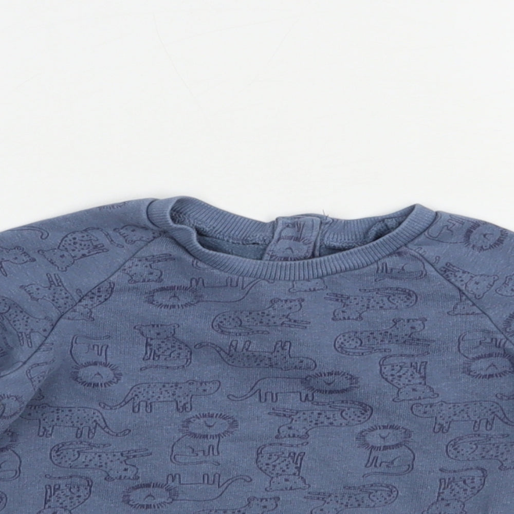Matalan Baby Blue Geometric Cotton Pullover Jumper Size 12-18 Months  Snap - Wild Cats Print