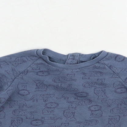 Matalan Baby Blue Geometric Cotton Pullover Jumper Size 12-18 Months  Snap - Wild Cats Print