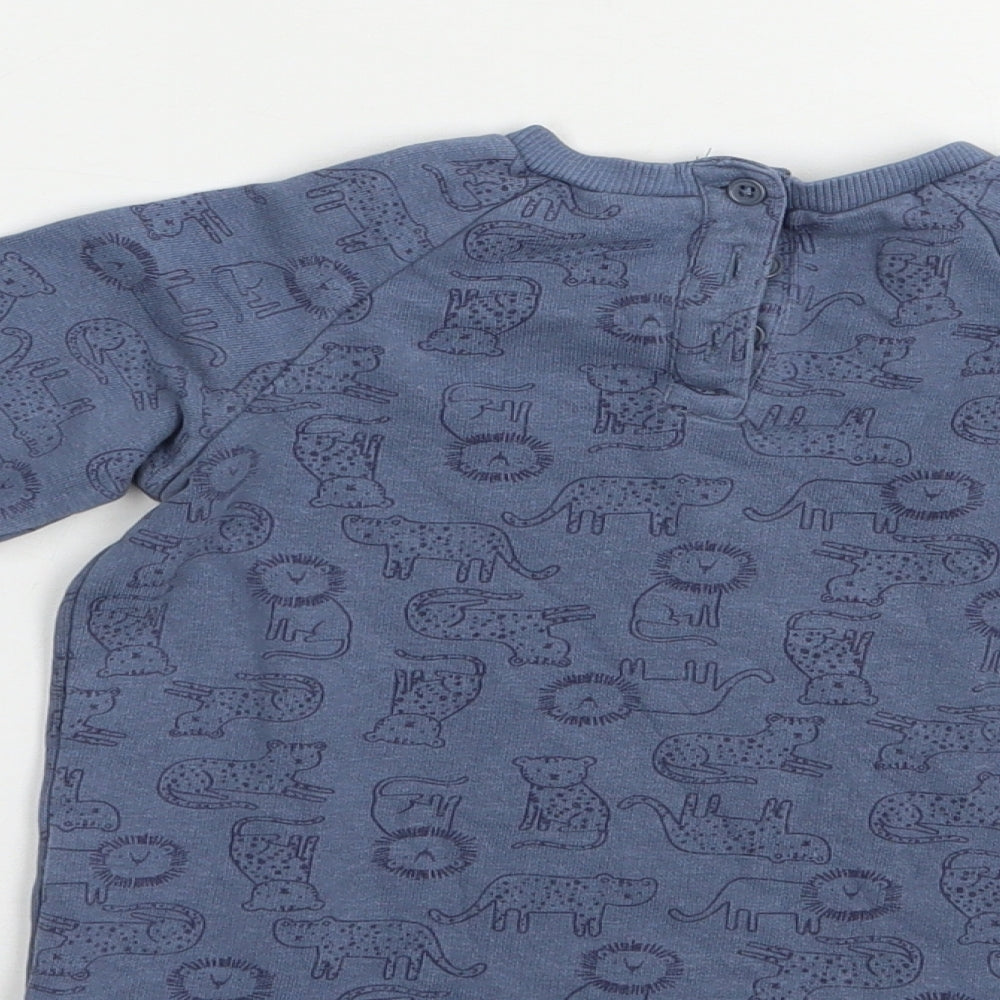 Matalan Baby Blue Geometric Cotton Pullover Jumper Size 12-18 Months  Snap - Wild Cats Print