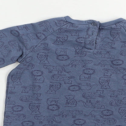 Matalan Baby Blue Geometric Cotton Pullover Jumper Size 12-18 Months  Snap - Wild Cats Print