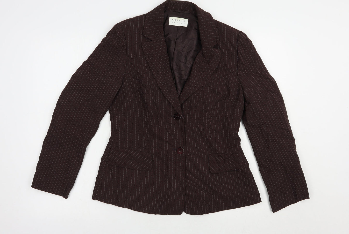 Precis Petitew Womens Brown Striped  Jacket Blazer Size 10  Button