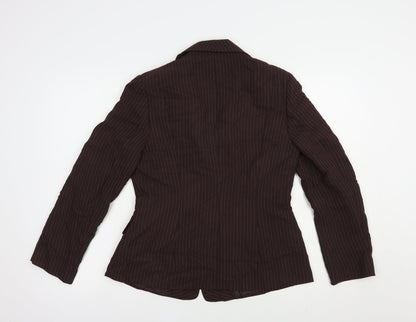 Precis Petitew Womens Brown Striped  Jacket Blazer Size 10  Button