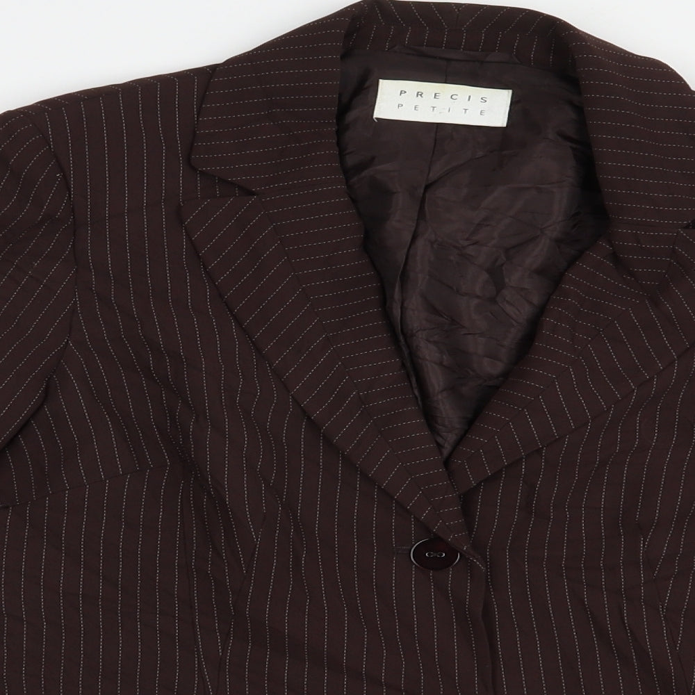 Precis Petitew Womens Brown Striped  Jacket Blazer Size 10  Button