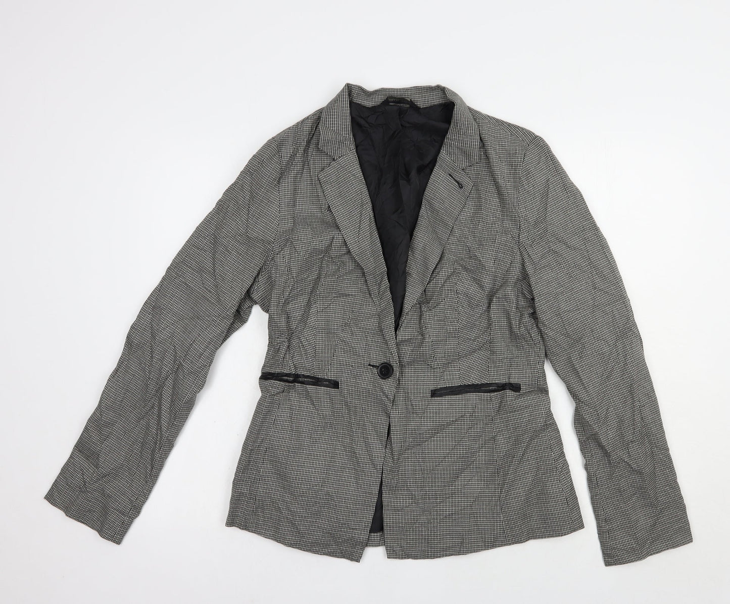 Max Womens Black Houndstooth  Jacket Blazer Size 14  Button