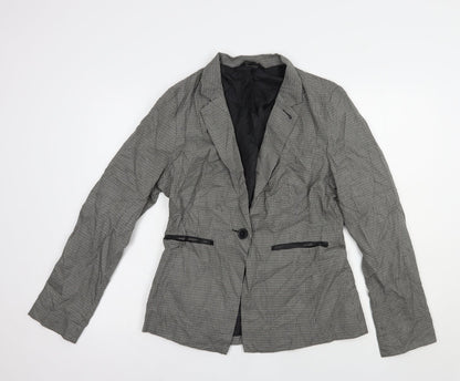 Max Womens Black Houndstooth  Jacket Blazer Size 14  Button