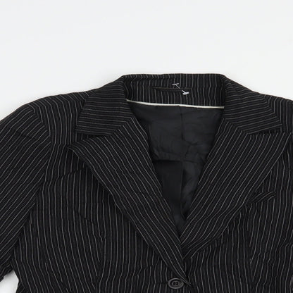 Dorothy Perkins Womens Black Striped  Jacket Blazer Size 12  Button