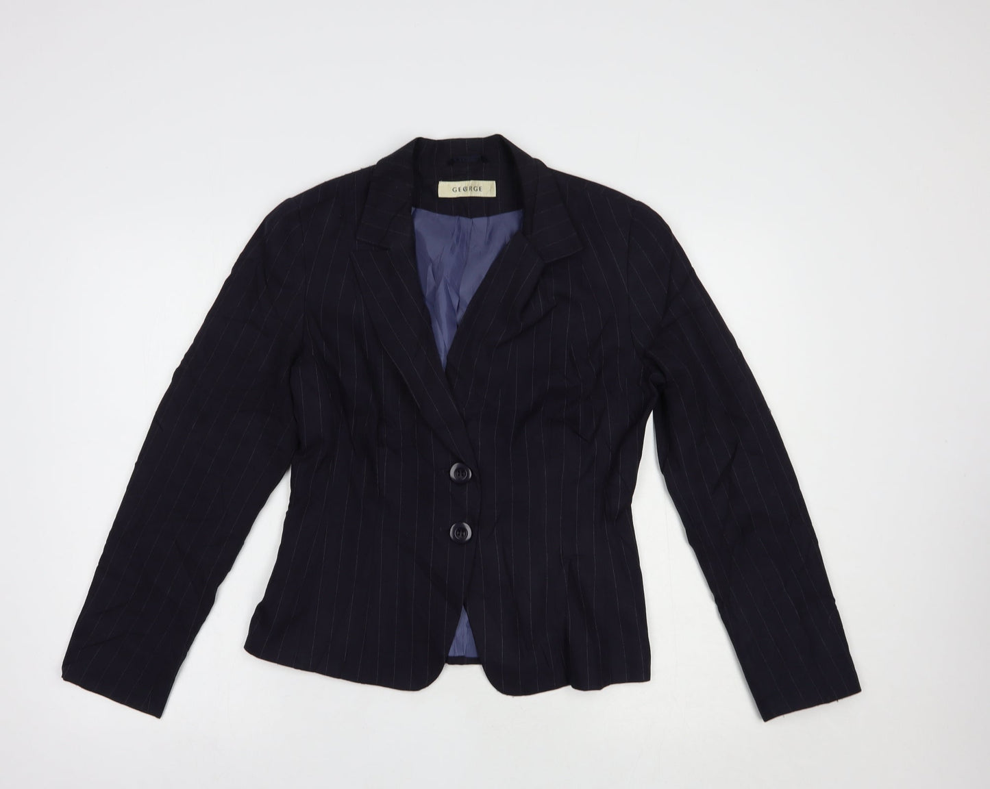 George Womens Blue Striped  Jacket Blazer Size 10  Button