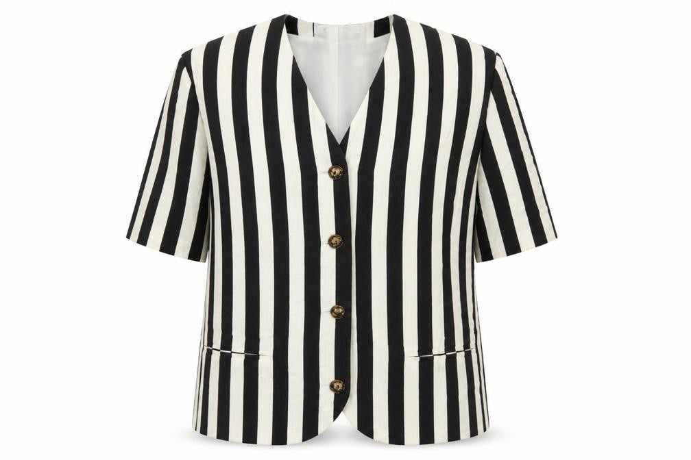 Variations Womens Black Striped  Jacket Blazer Size L  Button