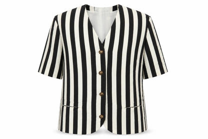 Variations Womens Black Striped  Jacket Blazer Size L  Button