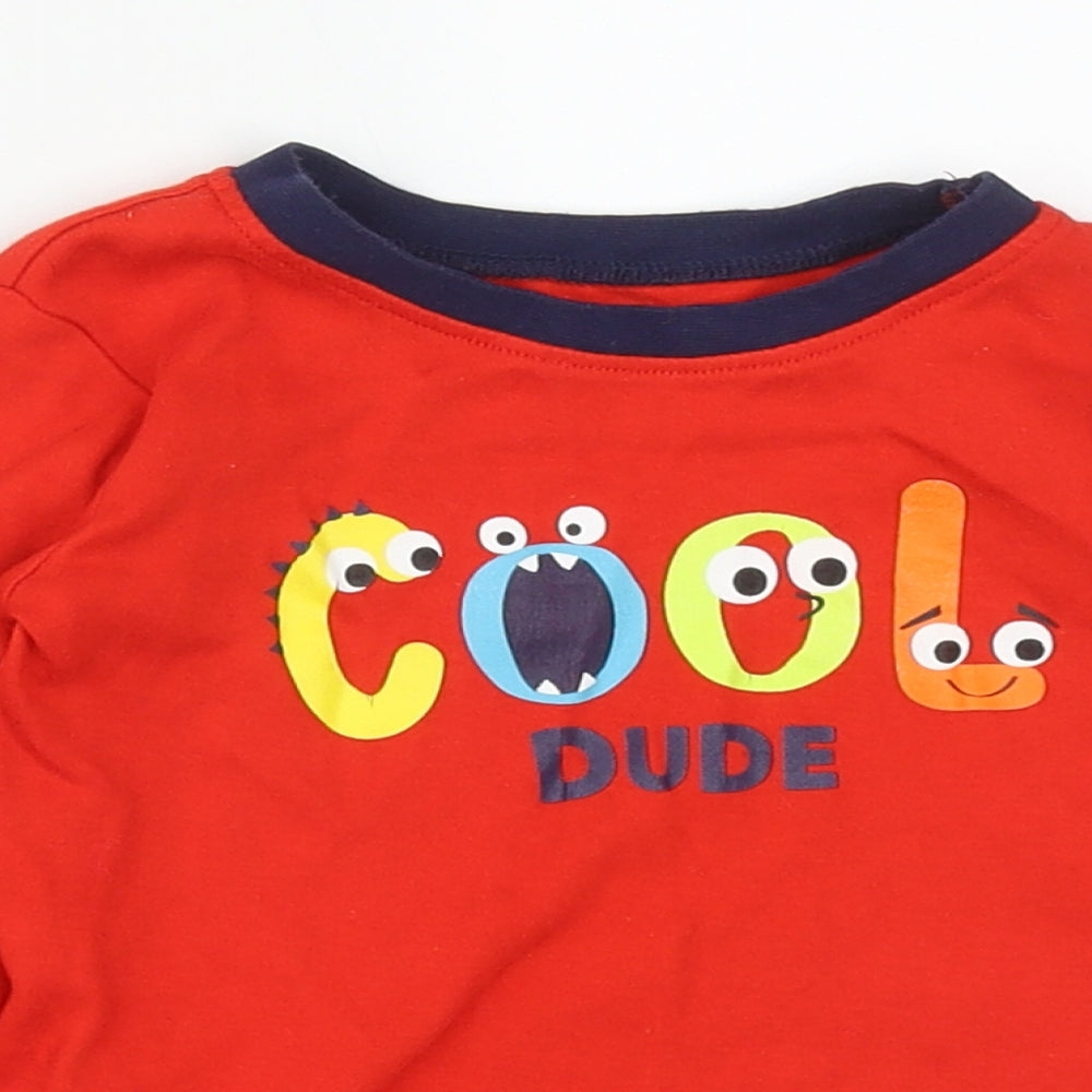 Dunnes Boys Red  Cotton Basic Casual Size 18-24 Months Round Neck  - COOL DUDE