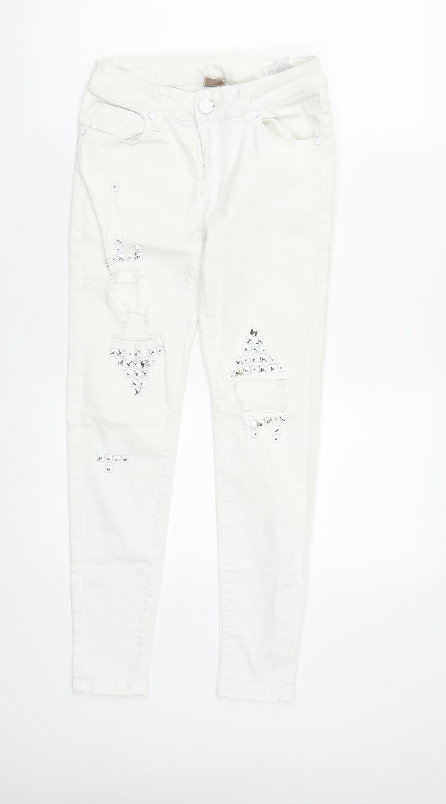 Womens UK Size S Preworn Regular Fit Straight White Jeans